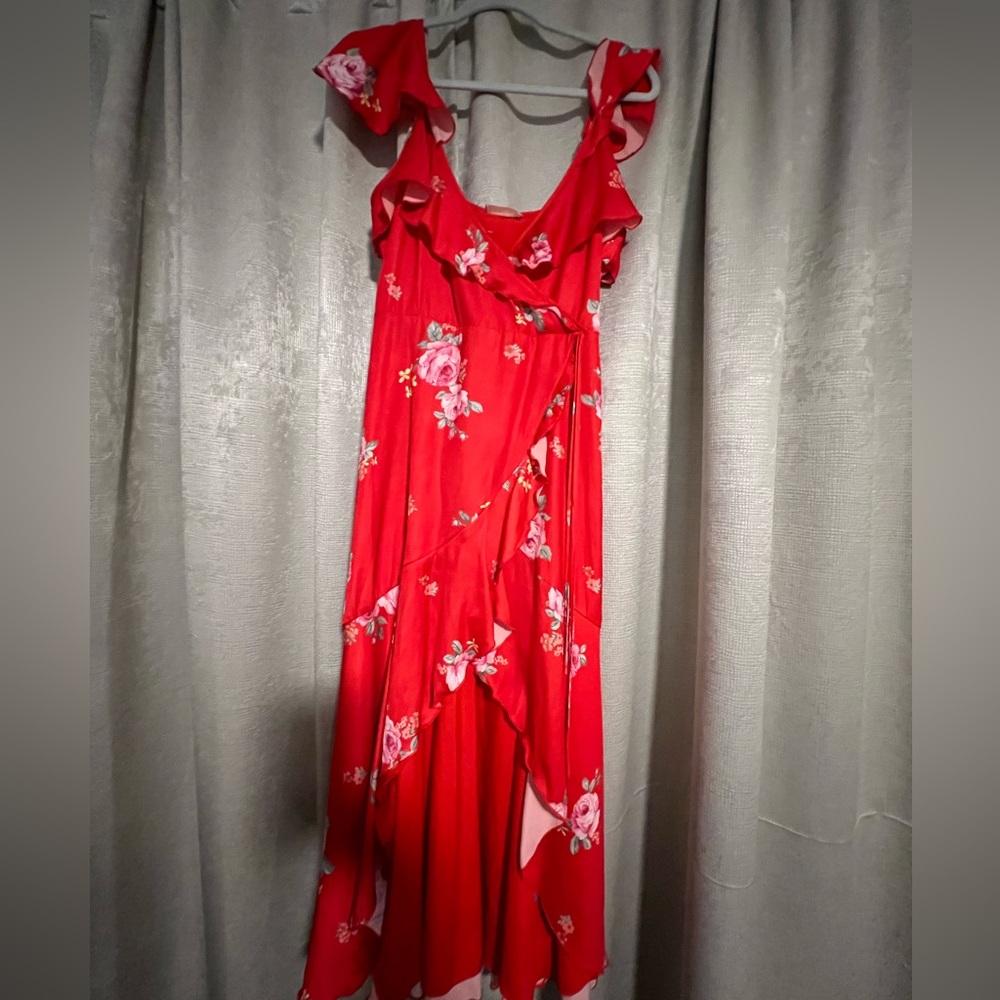 Red floral maxi dress